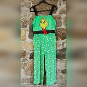 Grinch Dr. Seuss Holiday Xmas Jumpsuit Overalls SOFT Fleece Junior's Large 11-13